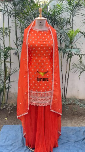 Straight Kurta With Crushed Sharara Suit