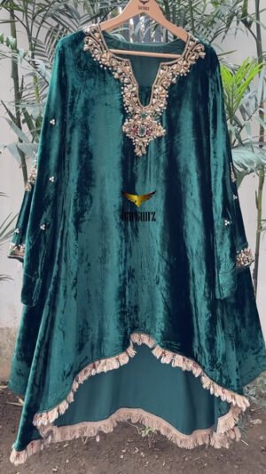 Emerald Green Velvet Short Angrakha/Peshwas or Velvet High-Low Tunic