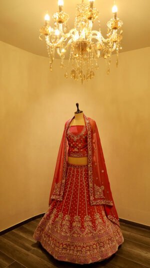Red Bridal Lehenga With Zardosi And Cutdana Work