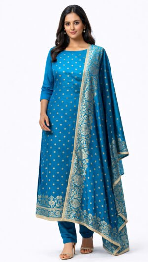 Royal Teal Zari Embroidered Kurta Set
