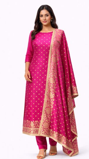 Rani Pink Zari Embroidered Suit Set