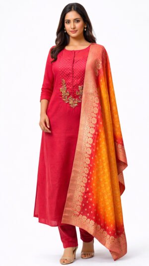 Crimson Glow Kurta Set with Dupatta