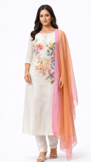 Ivory Bloom Embroidered Suit Set