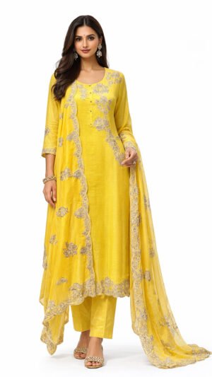 Sunlit Marigold Embroidered Kurta Set with Dupatta