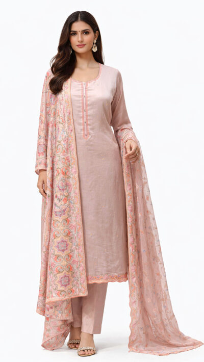 Blush Noor Embroidered Suit Set with Printed Dupatta