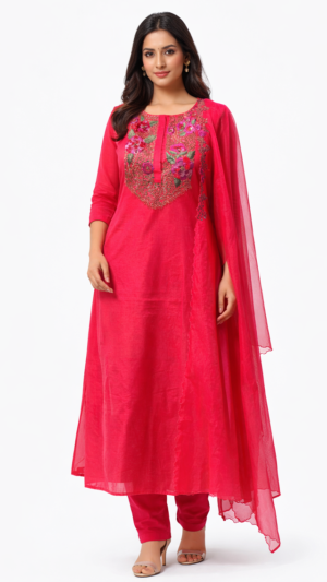 Rani Pink Floral Embroidered Suit Set
