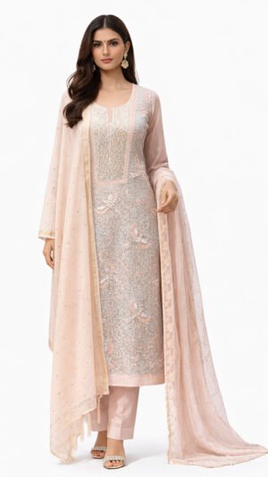 Ivory Blush Zareen Embroidered Suit Set with Dupatta