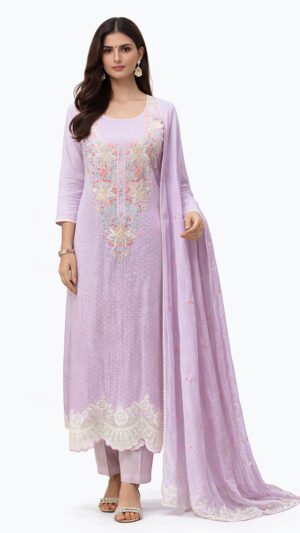 Lavender Noor Floral Embroidered Suit Set