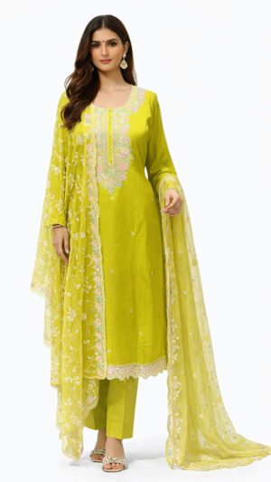 Lime Blossom Embroidered Kurta Set with Dupatta