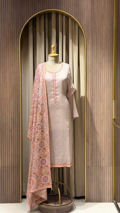 Blush Noor Embroidered Suit Set with Printed Dupatta