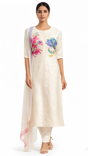 Ivory White Floral Printed Suit Set