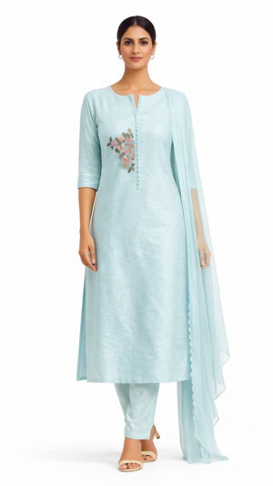 Sky Blue Thread Embroidered Suit Set