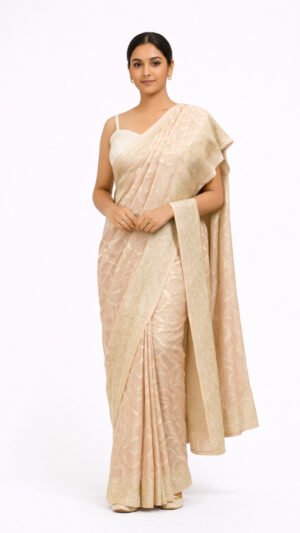 Soft Pink Colour Saree Pure Khaddi Georgette With Border Blouse