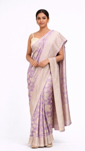 Saree Lavender Color Khaddi Georgette With border Blouse