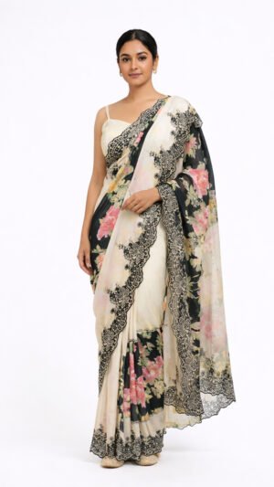 Pure Georgette Saree Digital Print With Highlights With Print Blouse