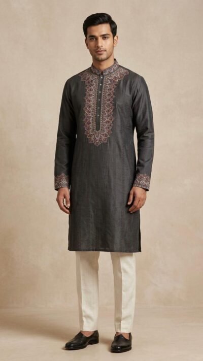Charcoal Pure Maheshwari Kurta