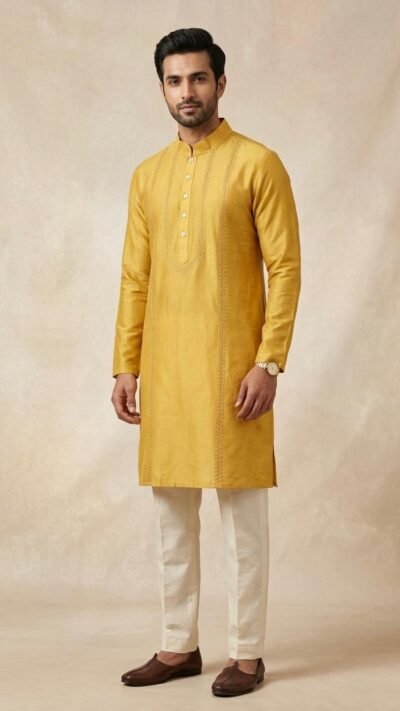Mustard Pure Maheshwari Kurta