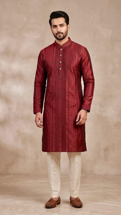 Deep Maroon Pintuck Kurta