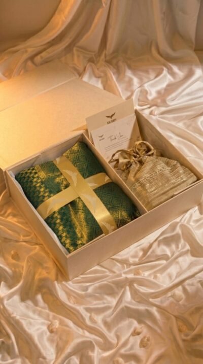 Traditional  Khaddi Crepe Zari Woven Saree Gift Box
