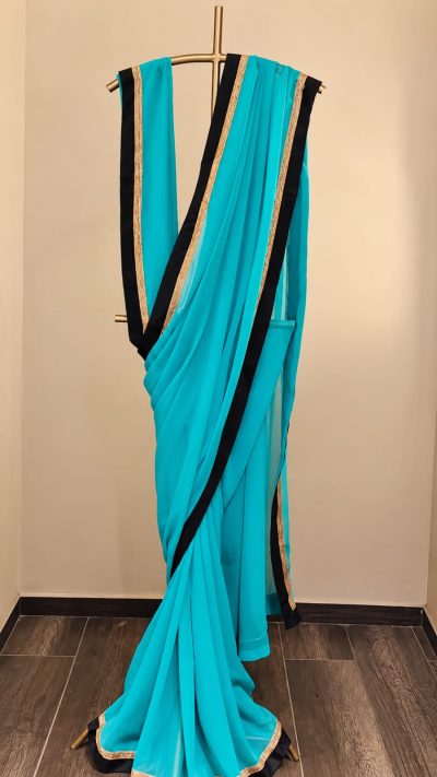 Aqua Blue Georgette Saree with Designer Border