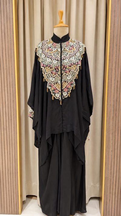 Black Pearl & Thread Work Organza Dress