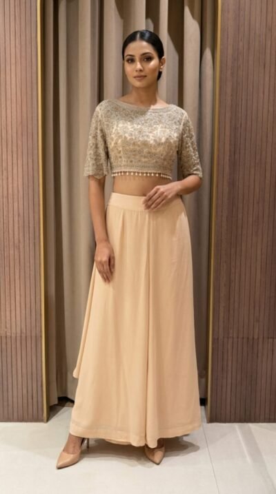 Embroidered Crop Top with Palazzo Set