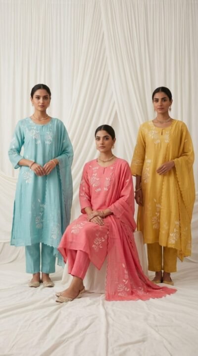 Mul Chanderi stitched Suit Set