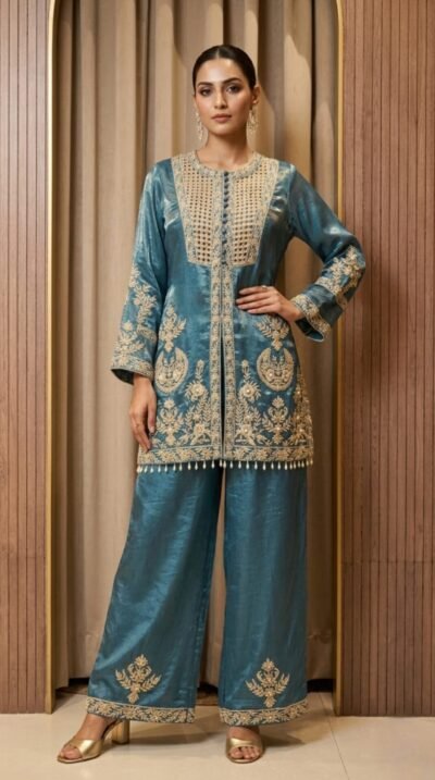Elegant Teal Blue Suit Set