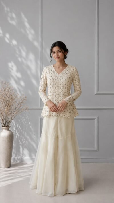 Ivory Net Embellished Co ord Set