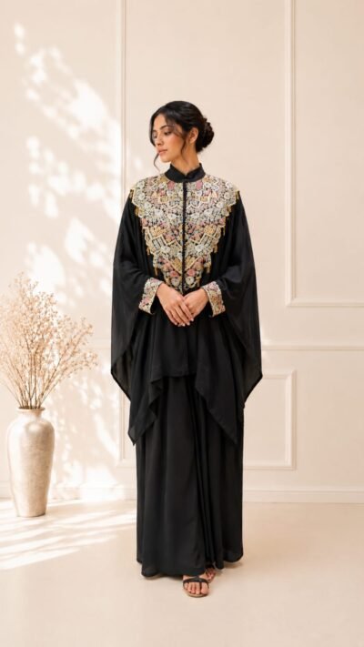 Black Pearl & Thread Work Organza Dress