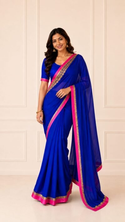 Royal Blue Dabka Work Georgette Saree