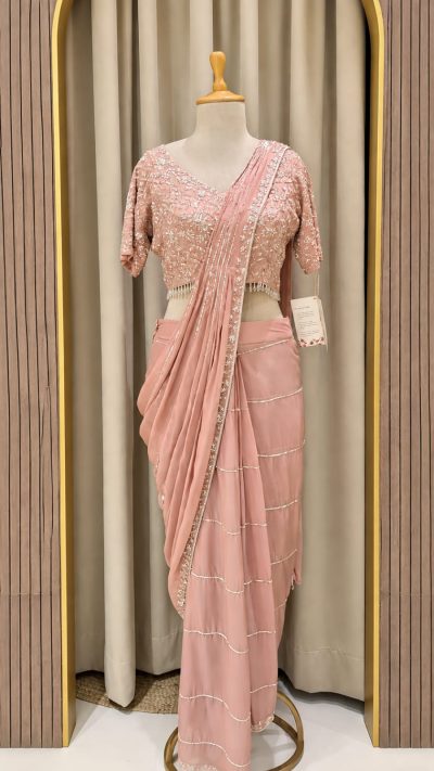 Blush Pink Chinon Drape Saree
