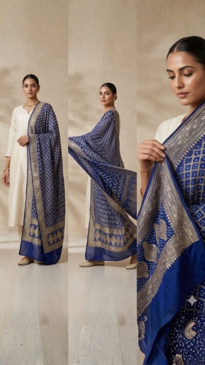 Royal Blue Khadi Georgette Gharchola Dupatta