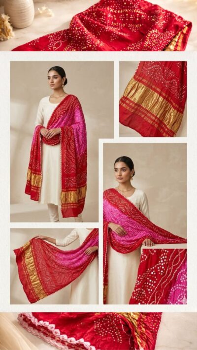 ✨ Rani Red Bandhani Dupatta ✨