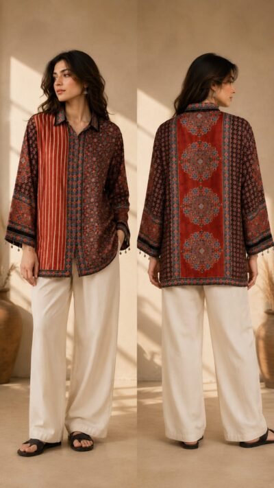 Crepe Printed Shirt with statement Metallic Accent