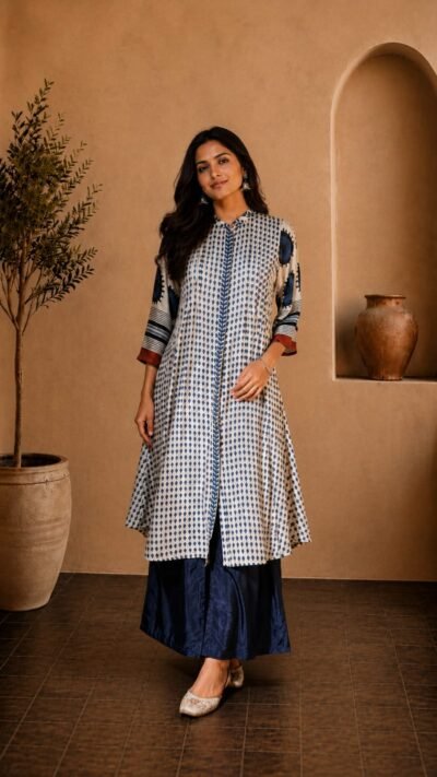 Indigo Breeze Muslin A-Line Co-Ord Set