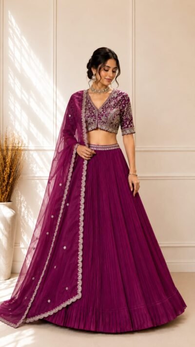 Royal Plum Chinon Lehenga Set