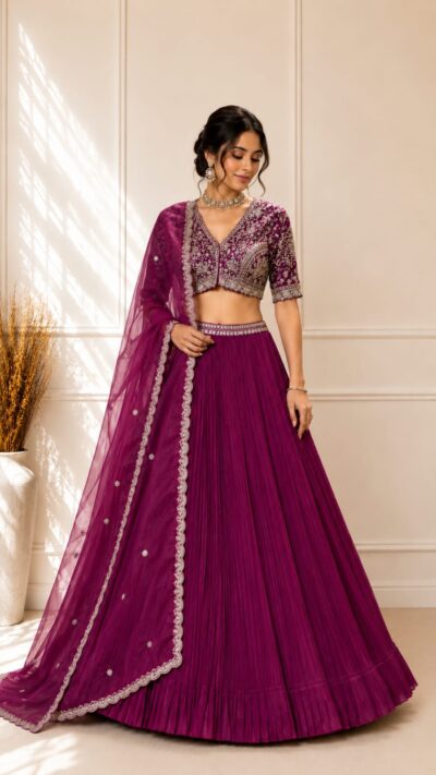 Royal Plum Chinon Lehenga Set