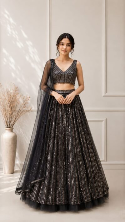 Midnight Noir Sequin Lehenga Set