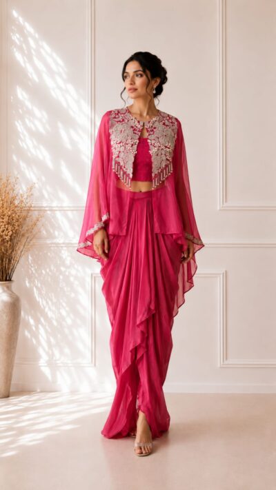 Fuchsia Pearl Cascade Designer Shrug Set