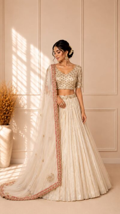 Ivory Gold Chinon Lehenga Set