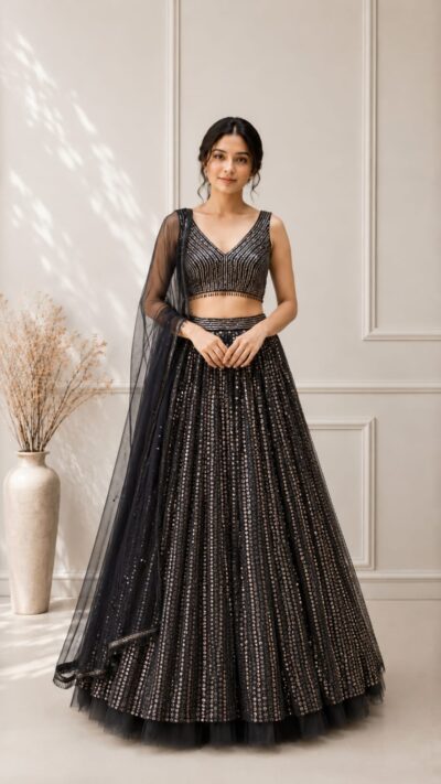 Midnight Noir Sequin Lehenga Set