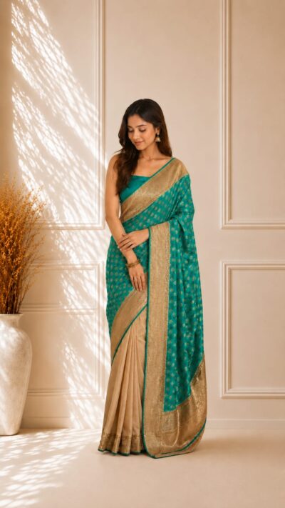 Deep Sea Green Khadi Georgette Saree with Sequin Work