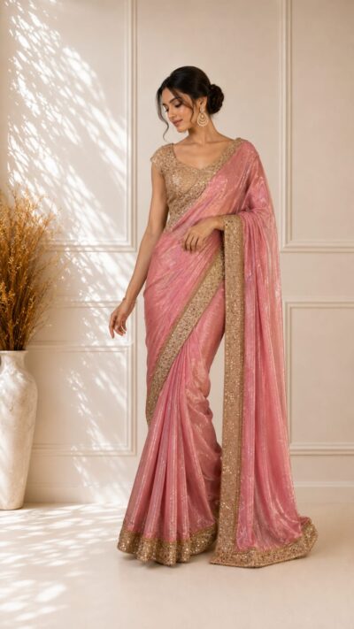 Blush Rose Tissue Saree