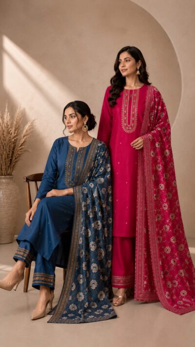 Dupion Silk Suit with Digital Floral Print Dupatta
