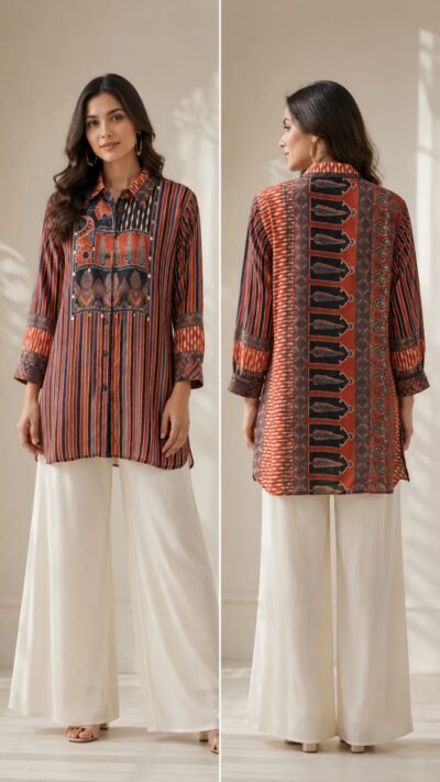 Muslin Printed Shirt with Statement Metallic Accent