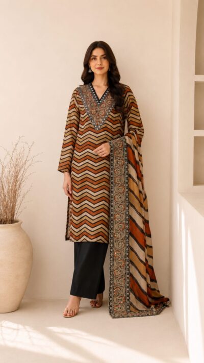 Modal Satin Embroidered Suit Set