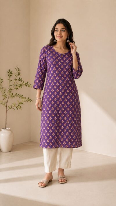Purple Petal Cotton Kurti
