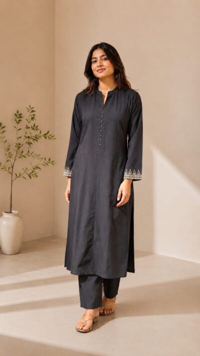Midnight Detail Self Cotton Kurti