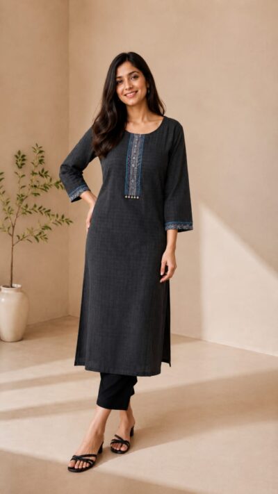 Midnight Detail Self Cotton Kurti
